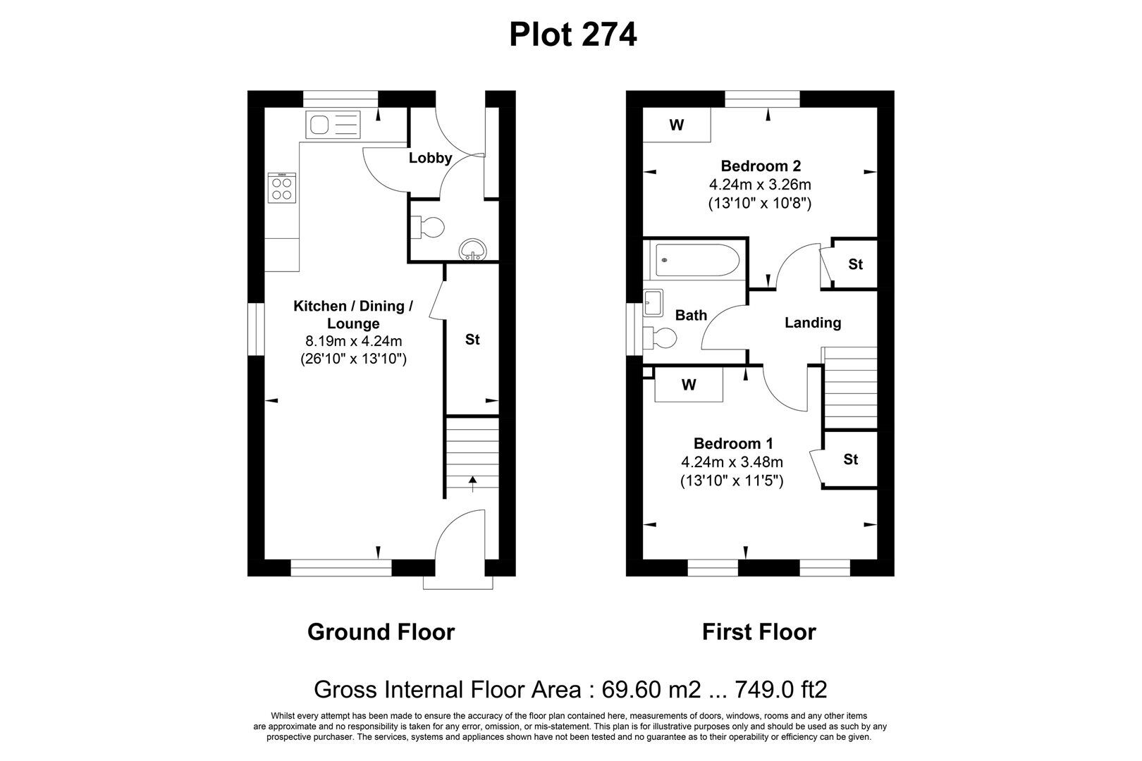Floorplan of 2 bedroom Property for sale, Towcester, Northamptonshire, NN12