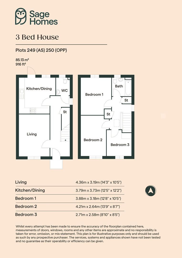 Floorplan of 3 bedroom  Property for sale, Clay Cross, Chesterfield, Derbyshire, S45