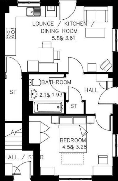Floorplan of 1 bedroom  Property for sale, Manston, Ramsgate, Kent, CT12