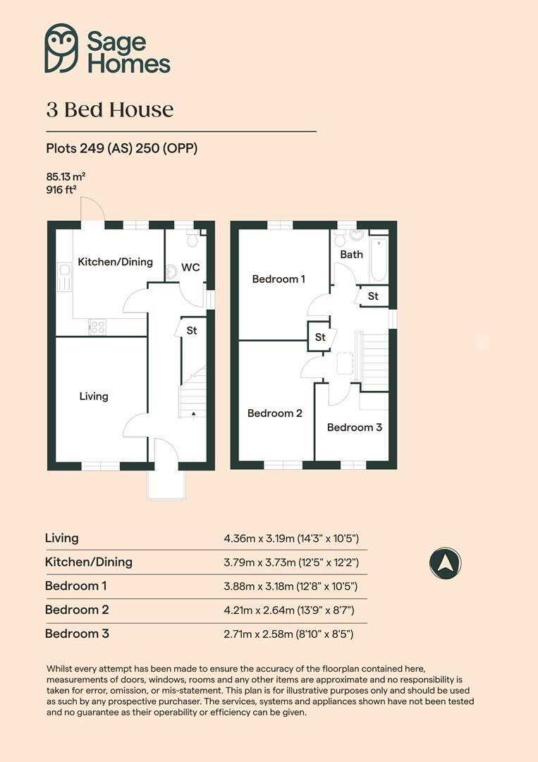Floorplan of 3 bedroom  Property for sale, Clay Cross, Chesterfield, Derbyshire, S45