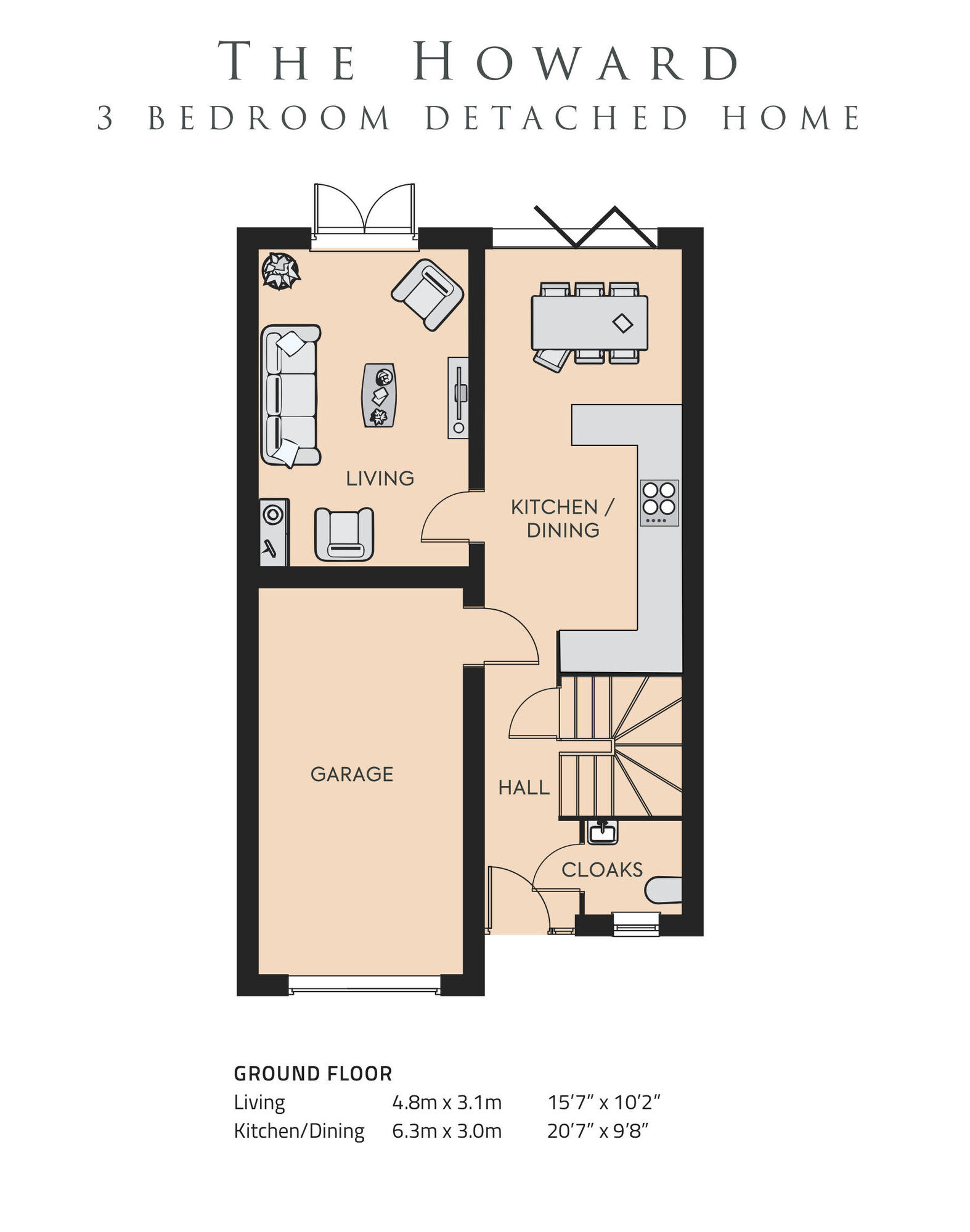 Floorplan of 3 bedroom Detached House for sale, Russell Close, Salters Lane, Sedgefield, TS21