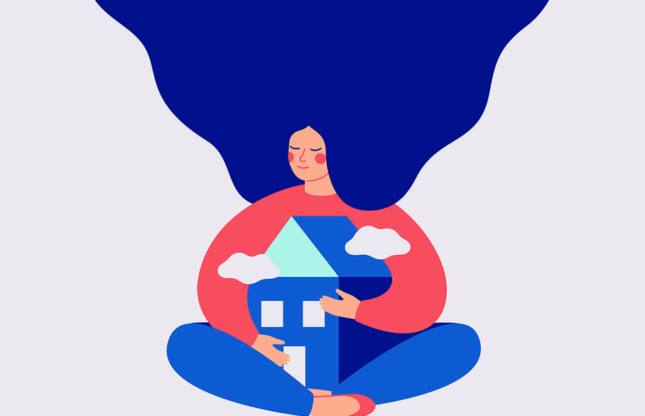 Woman hugging home